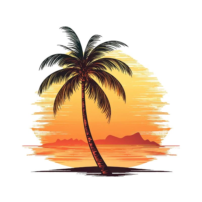 Beau palmier sur la plage avec coucher de soleil