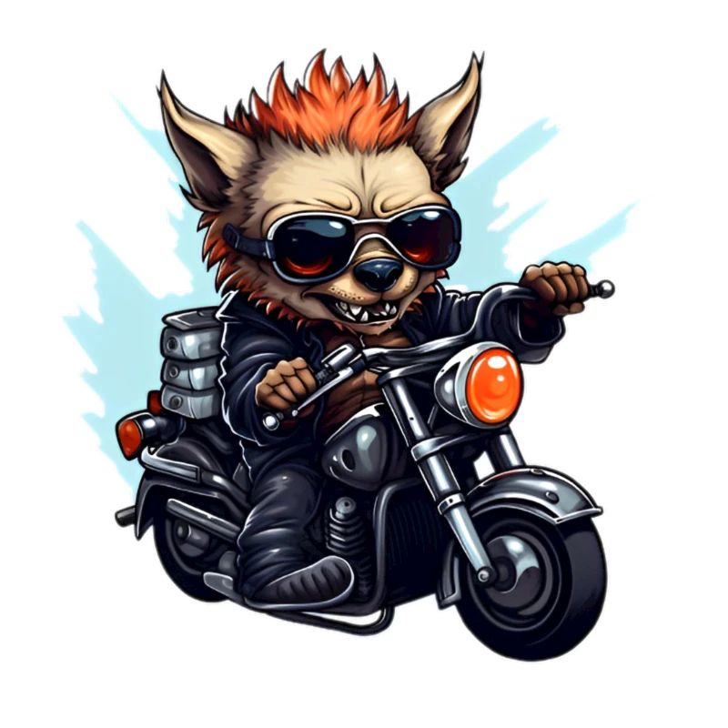 Biker Hyäne auf ihrem Motorrad