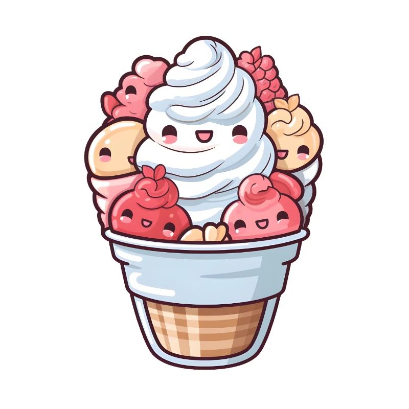 Mignon sundae à la crème glacée dans le style de dessin animé