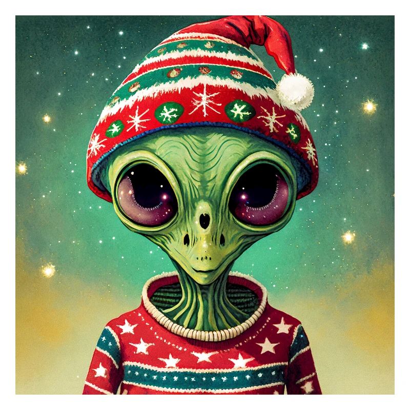 Alien trägt einen hässlichen Weihnachtspullover