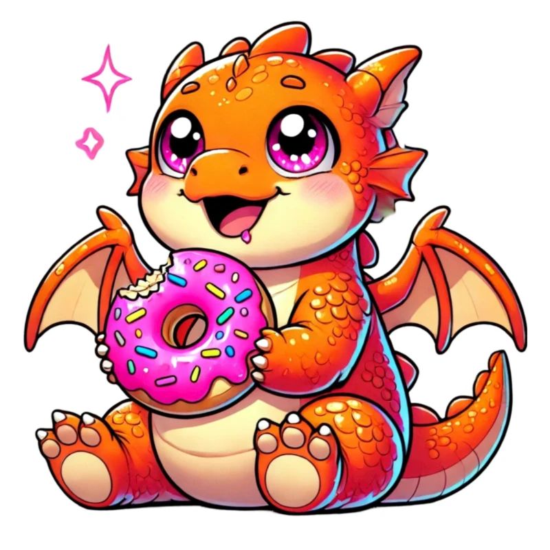 Bezaubernder Drache mit Donut - Comic Kunstwerk