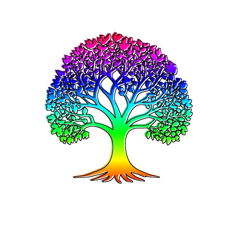 Baum mit Regenbogenmuster und schwarzem Rand