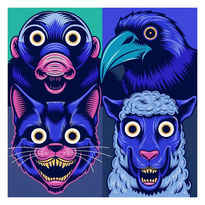 Pop Art Raven Sheep Cat Mole Halloween Animals