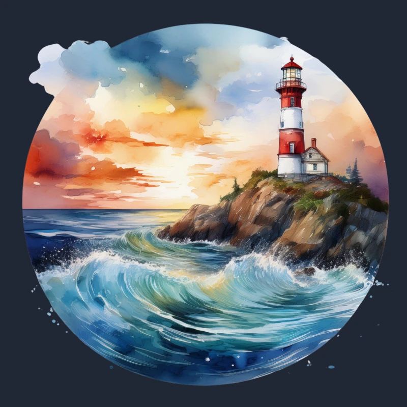 Majestic Lighthouse at Sunset with Crashing Waves