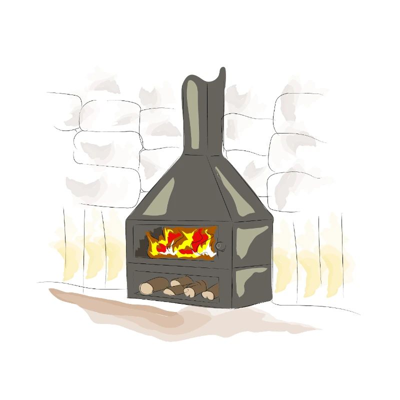 Lighted wood-burning fireplace