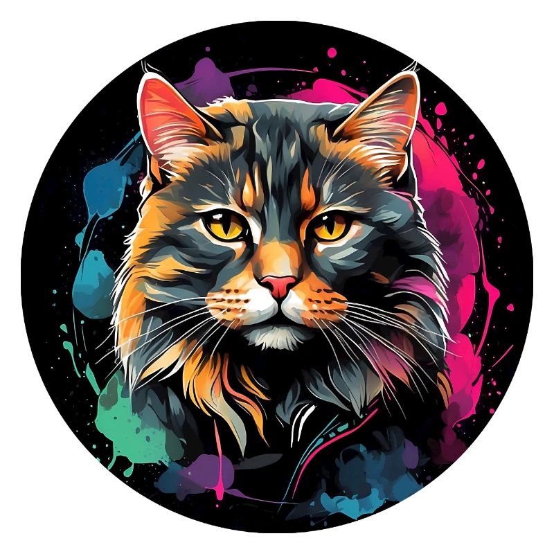 Portrait de chat mignon en technique d'aquarelle dans un cercle