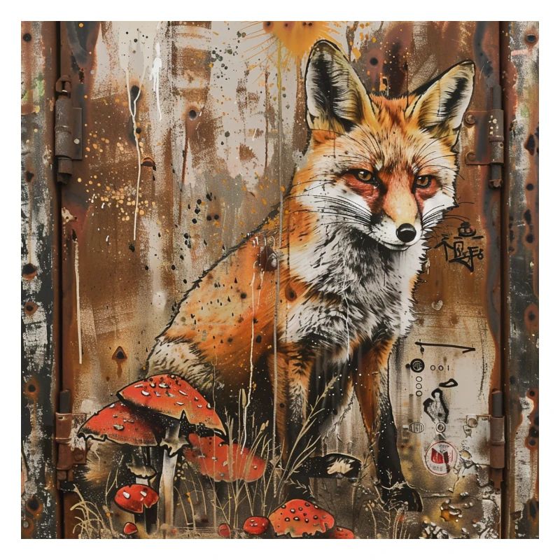 Graffiti Fox Toadstools Rust Metal Street Art