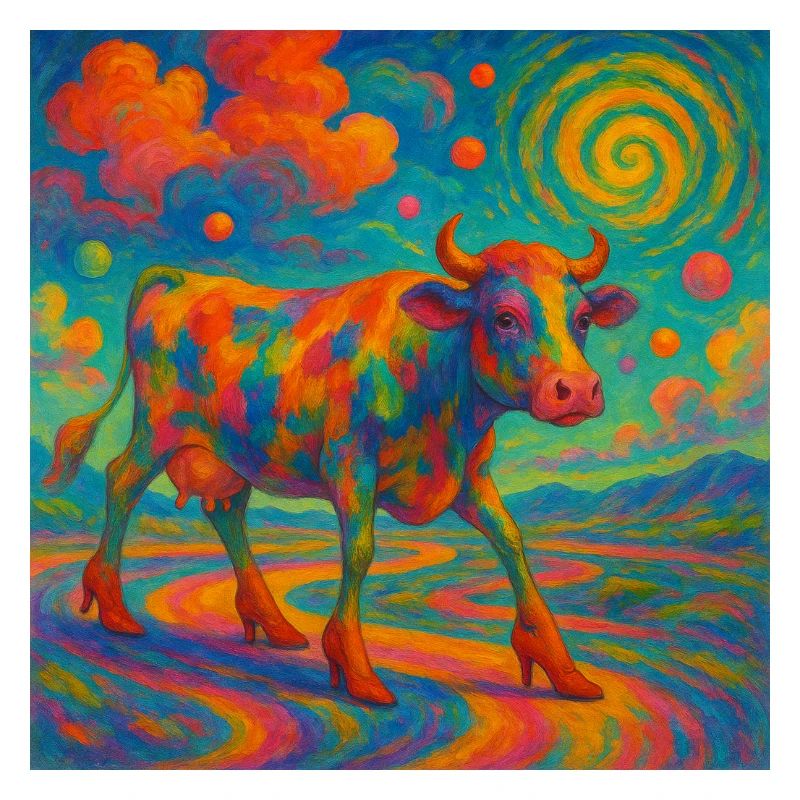 Vache colorée à Higheels