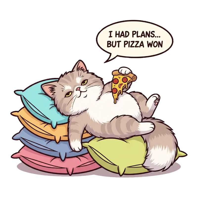Lazy cat with pizza