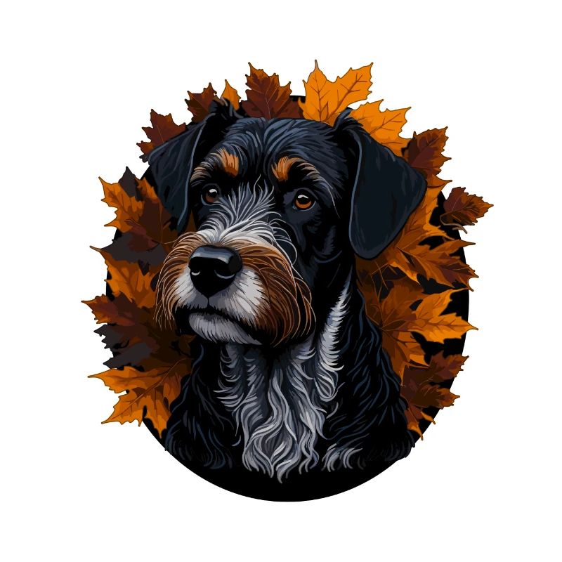 Chien Schnauzer miniature dans les feuilles d’automne d’automne