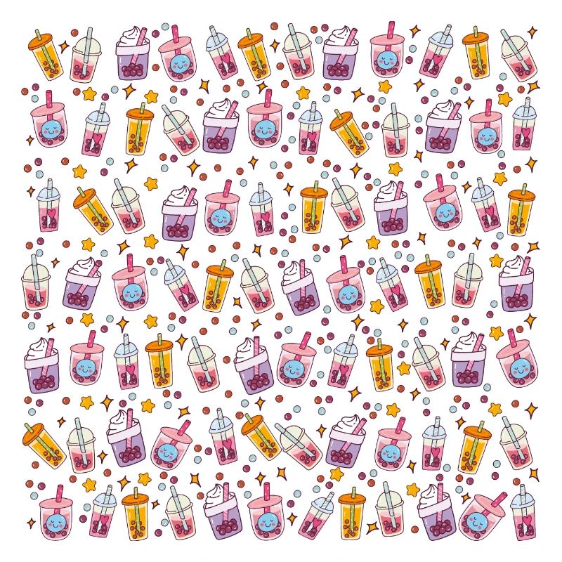 Kawaii Bubble Tea Muster Mit Sternchen und Bubbles