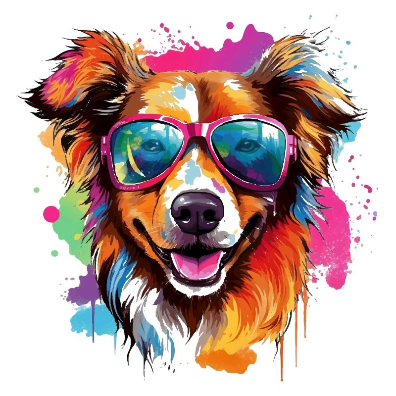 Cooler Hund mit Brille in bunten Farben. Hunde
