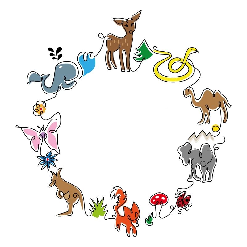 Animaux mignons dans le cercle Doodle