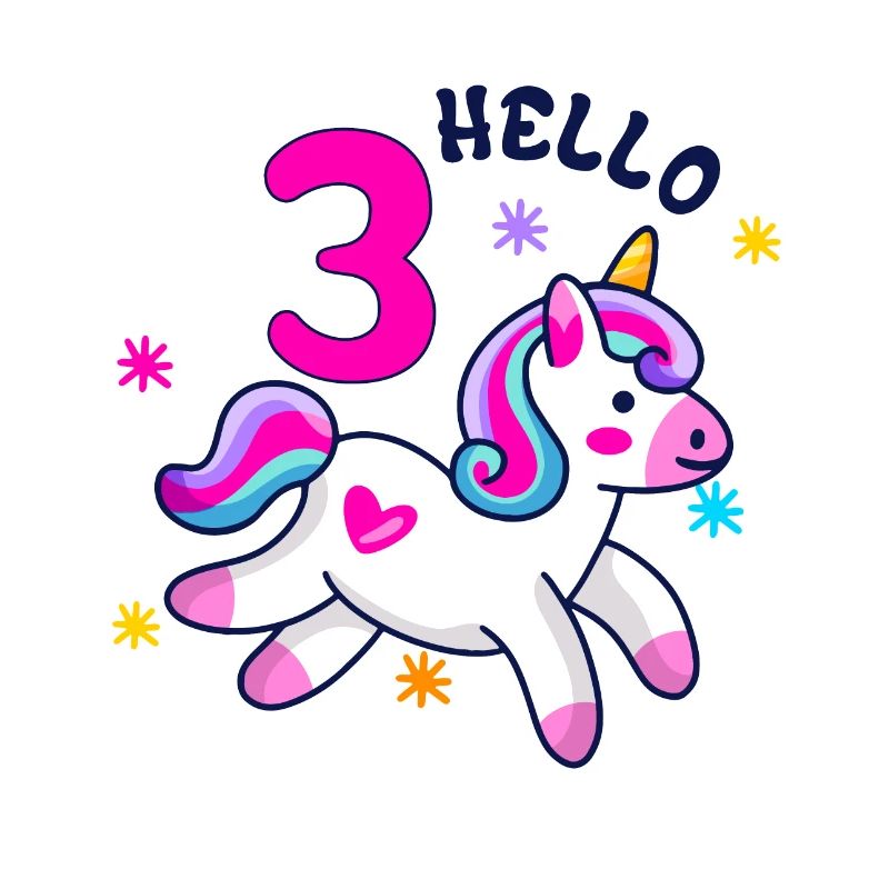Hello Three Unicorn, third birthday, Magical
