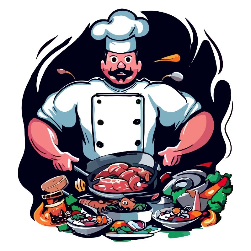 TSHIRT COOL. UN CHEF PRÉPARANT UN GRAND REPAS