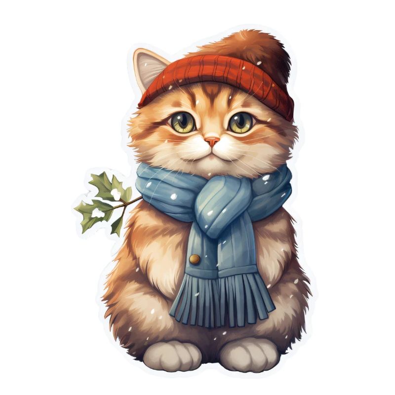 Chat en hiver avec bonnet et écharpe