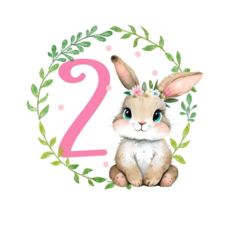 Geburtstag 2 Hase Waldtier Mädchen Zwei 2 Jahre al
