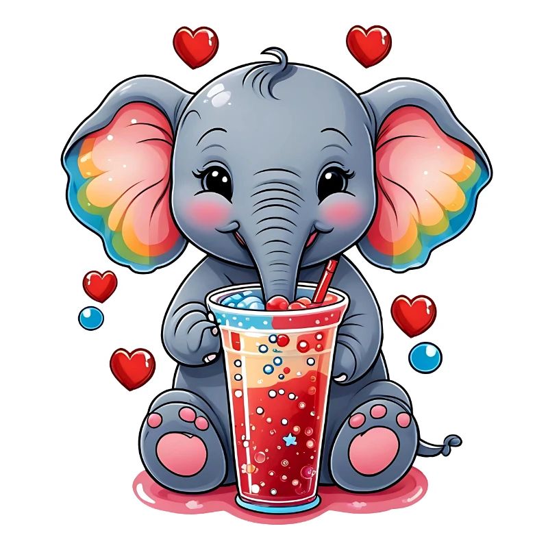 Un petit éléphant mignon boit de la limonade