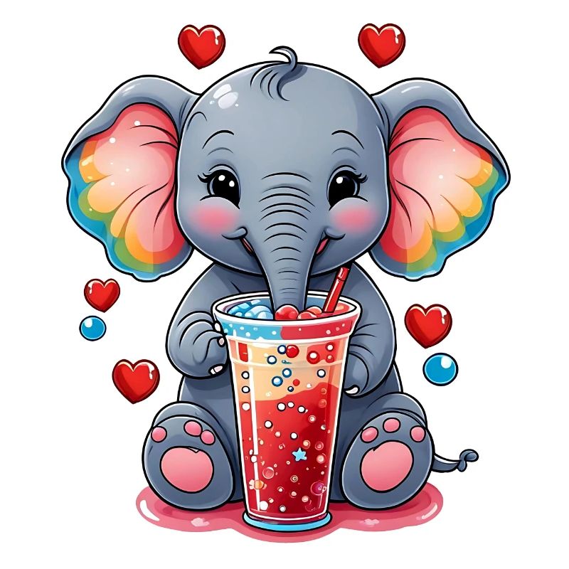Un petit éléphant mignon boit de la limonade