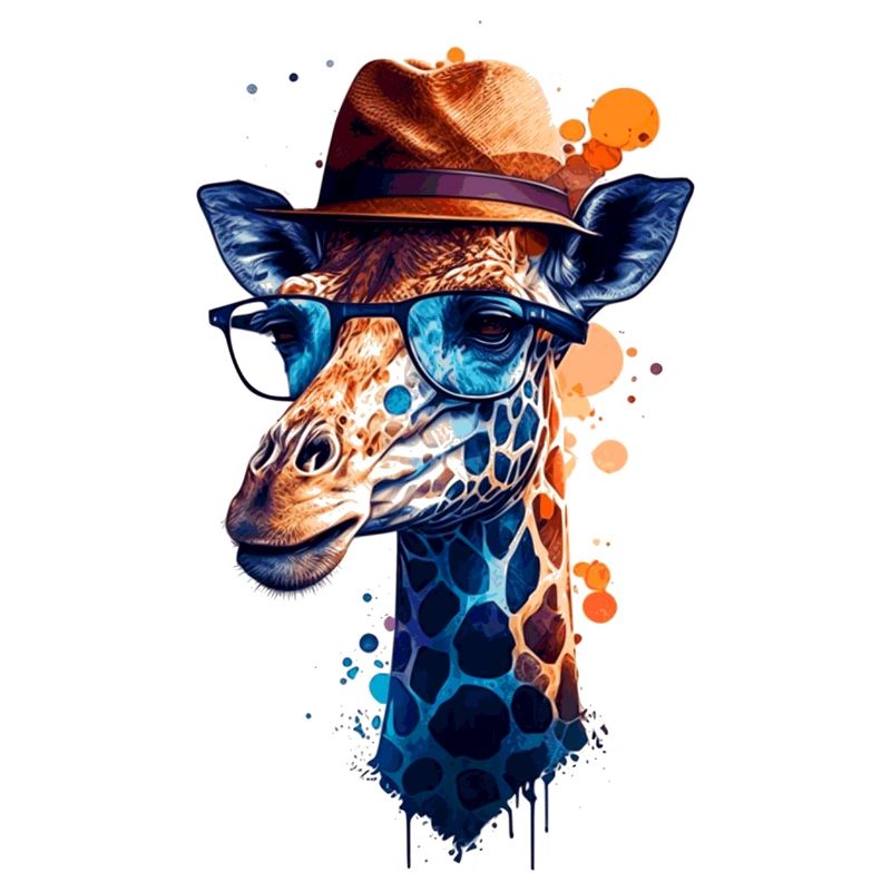Bunte Vector Giraffe trägt eine Brille und Hut