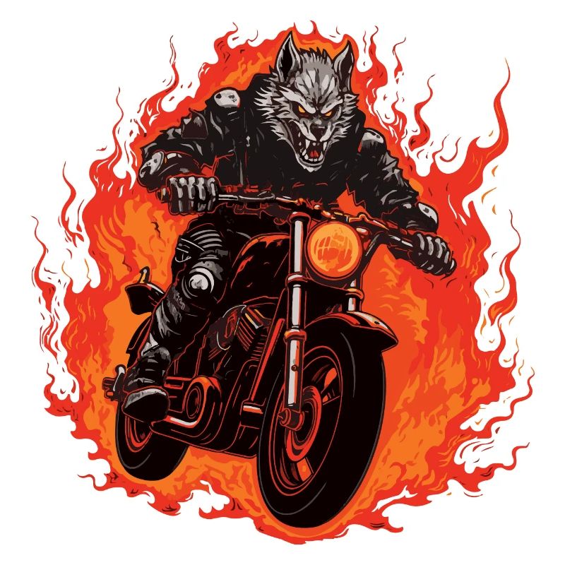 Motorcycle Biker Wolf Flame