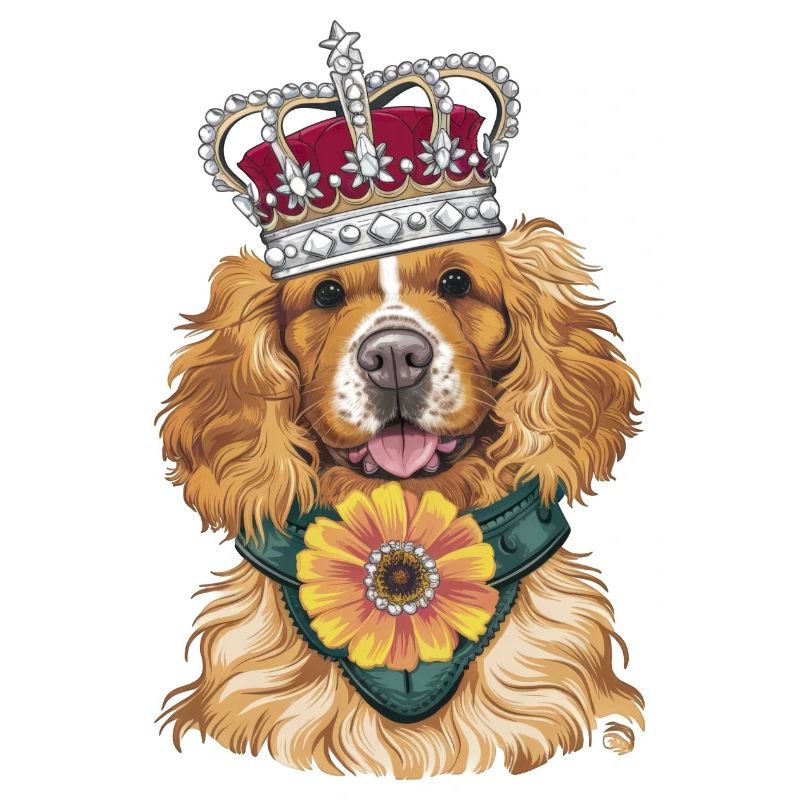Cocker Spaniel with Flowers and Crown