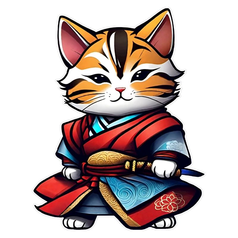 Cute tabby samurai cat with dagger