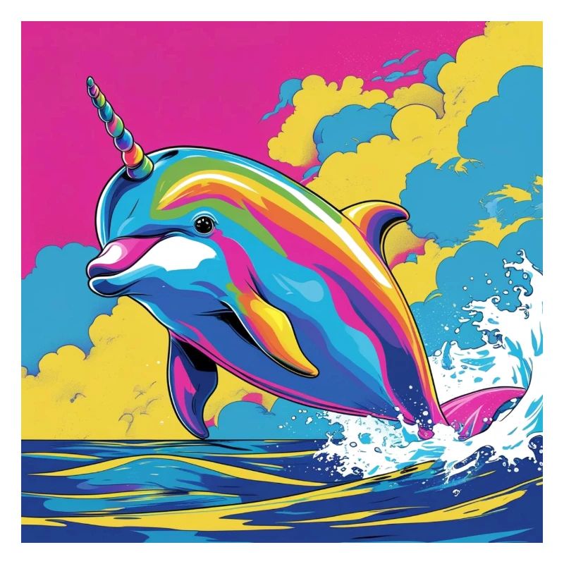 Pop Art Regenbogen Einhorn Delfin