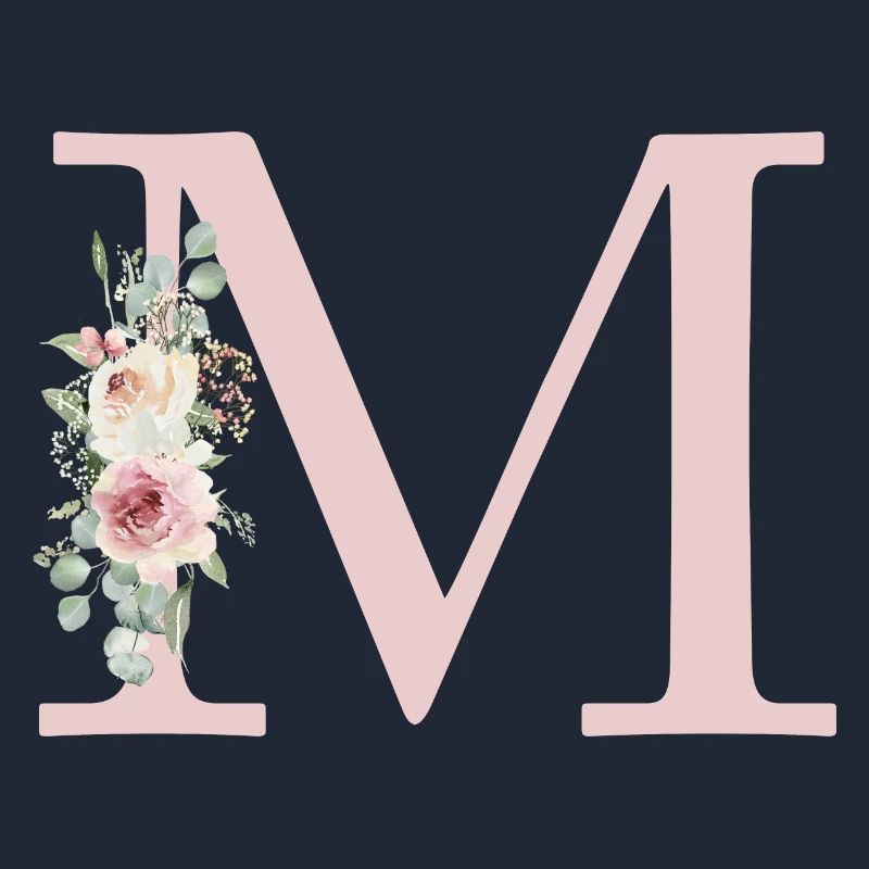 M | Monogramme | Eucalyptus Pastel Fleur Bleu