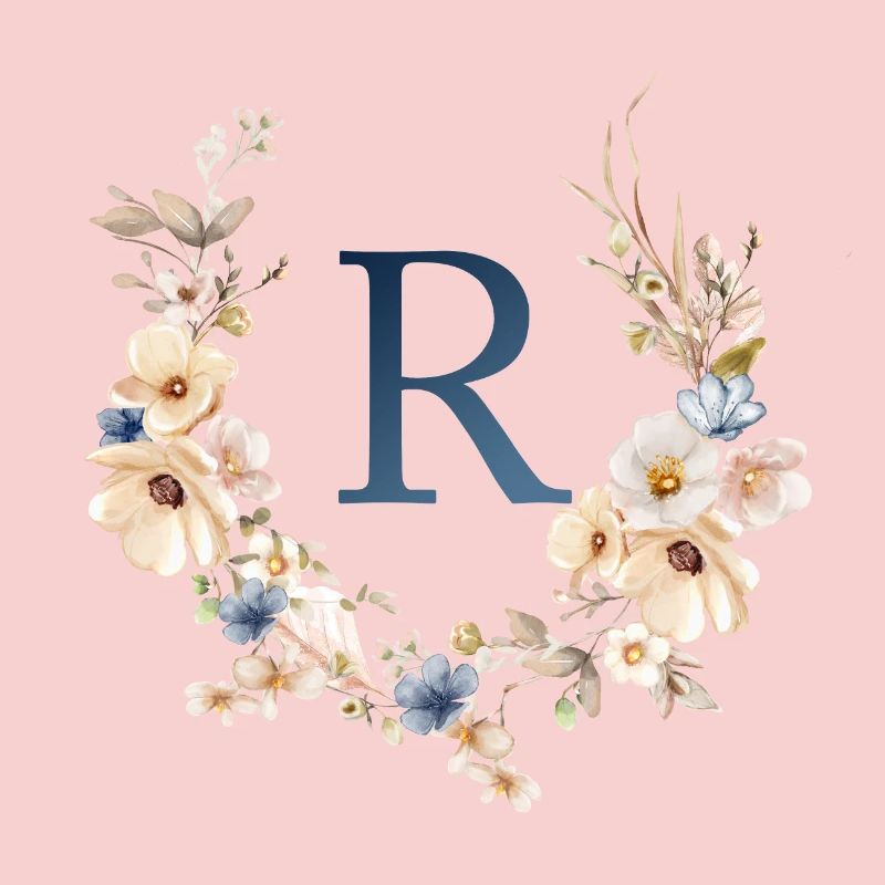 R Monogram, Floral, Boho