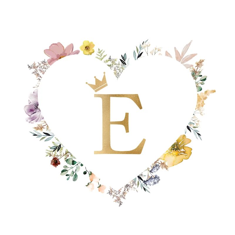 Letter E, Monogram, Heart, Personalizable