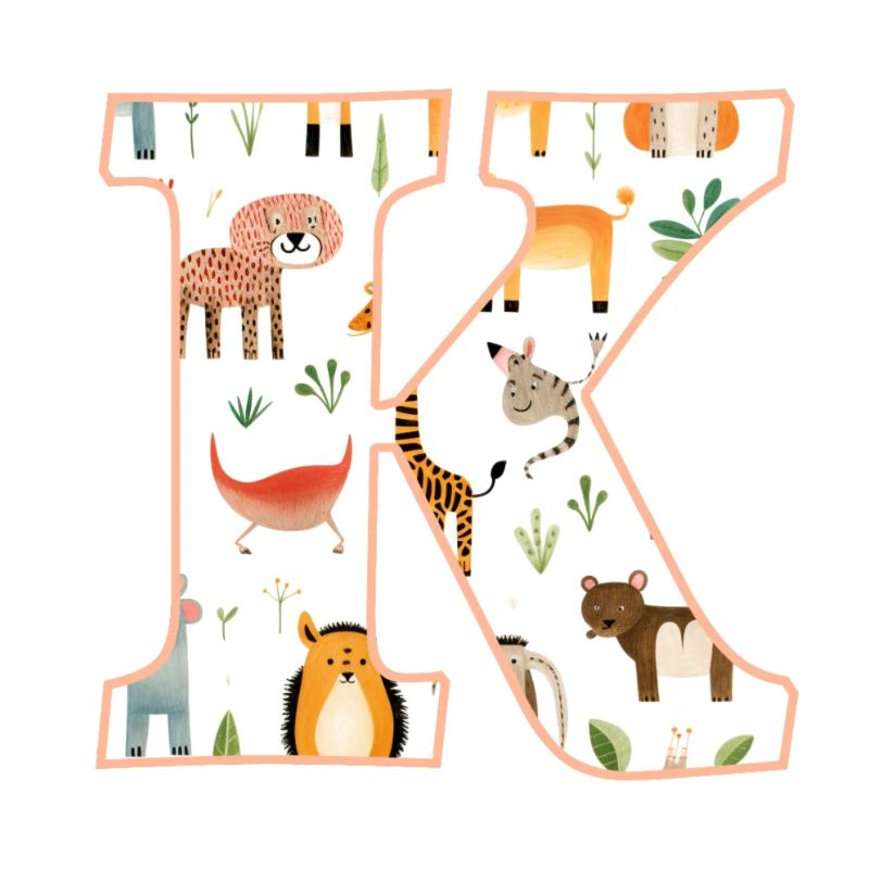 Letter K, Monogram, Animal Pattern