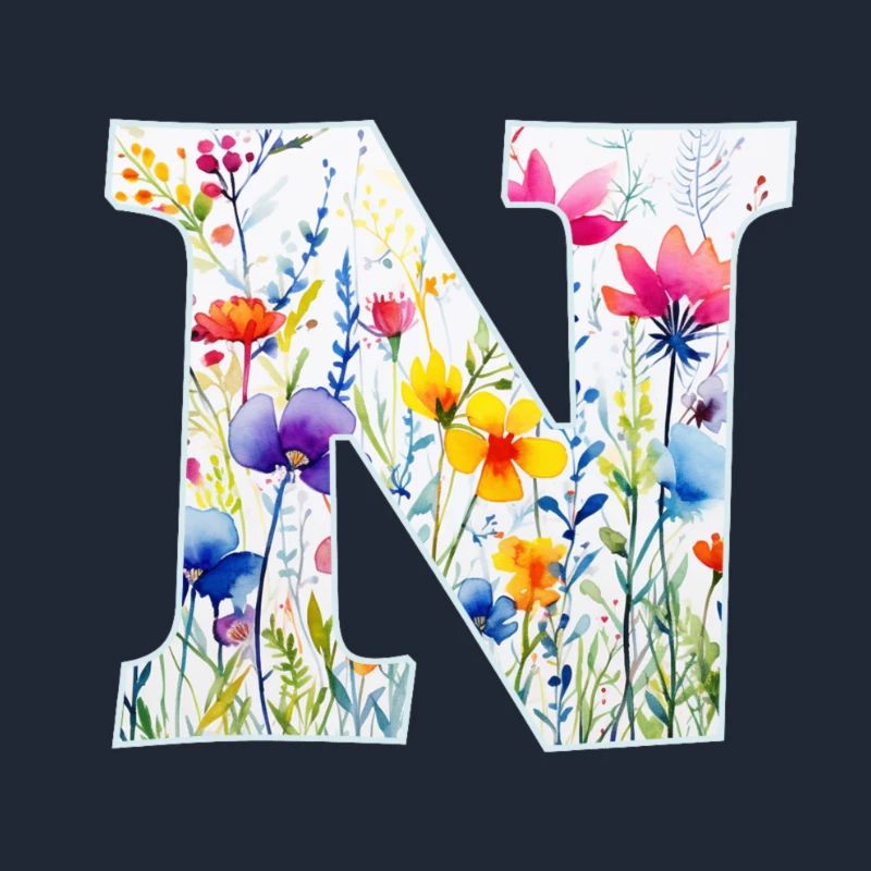 Letter N, Monogram, Floral Pattern
