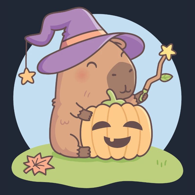 Mignon Capybara Wizard avec Jack O Lantern