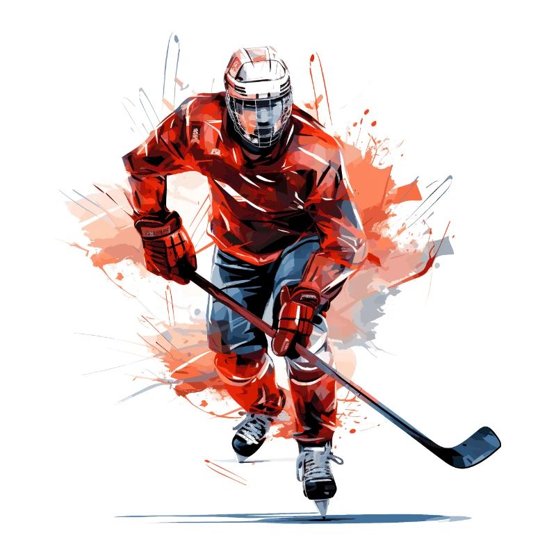 Hockeyspieler mit Hockeyschläger auf der Eisbahn | Aquarell