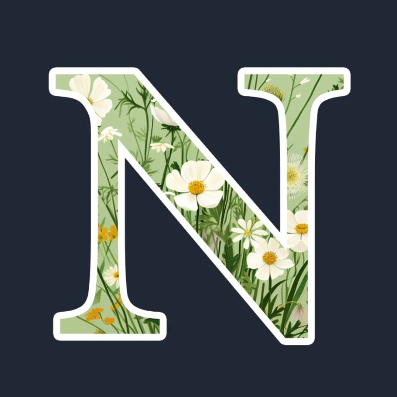 Letter N, Monogram, Floral Pattern