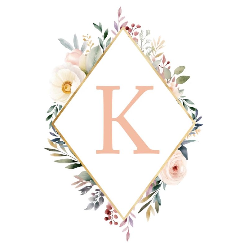 K Monogram, Floral, Boho