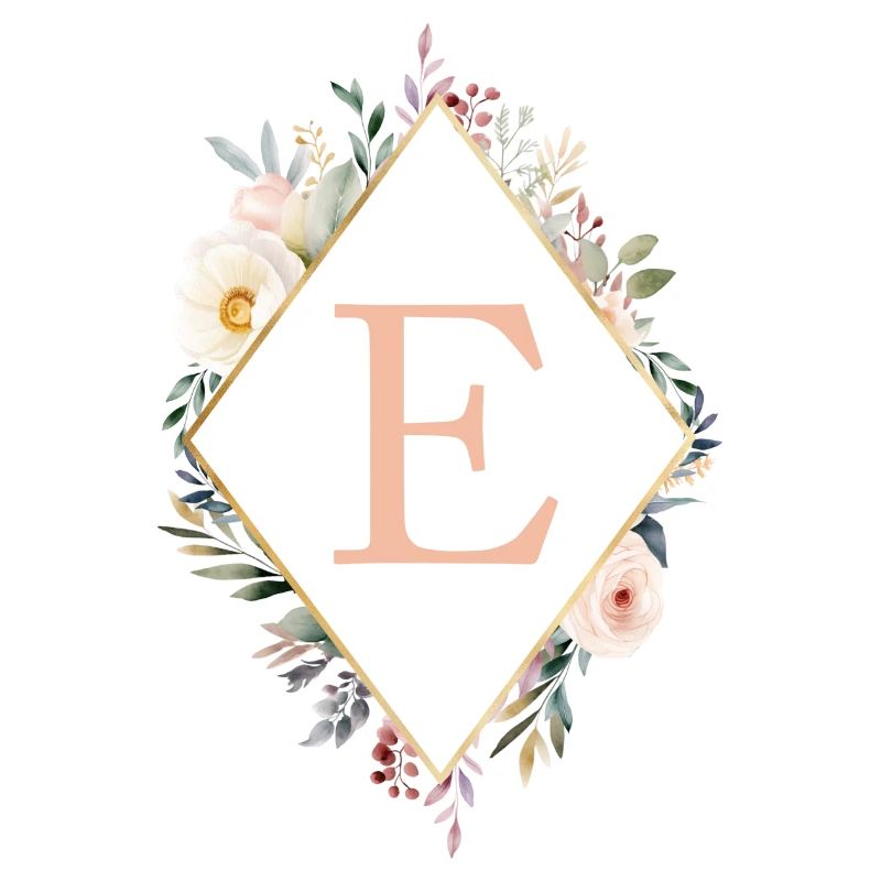 E Monogram, Floral, Boho