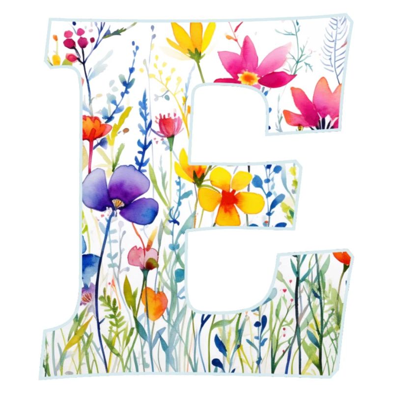 Letter E, Monogram, Floral Pattern