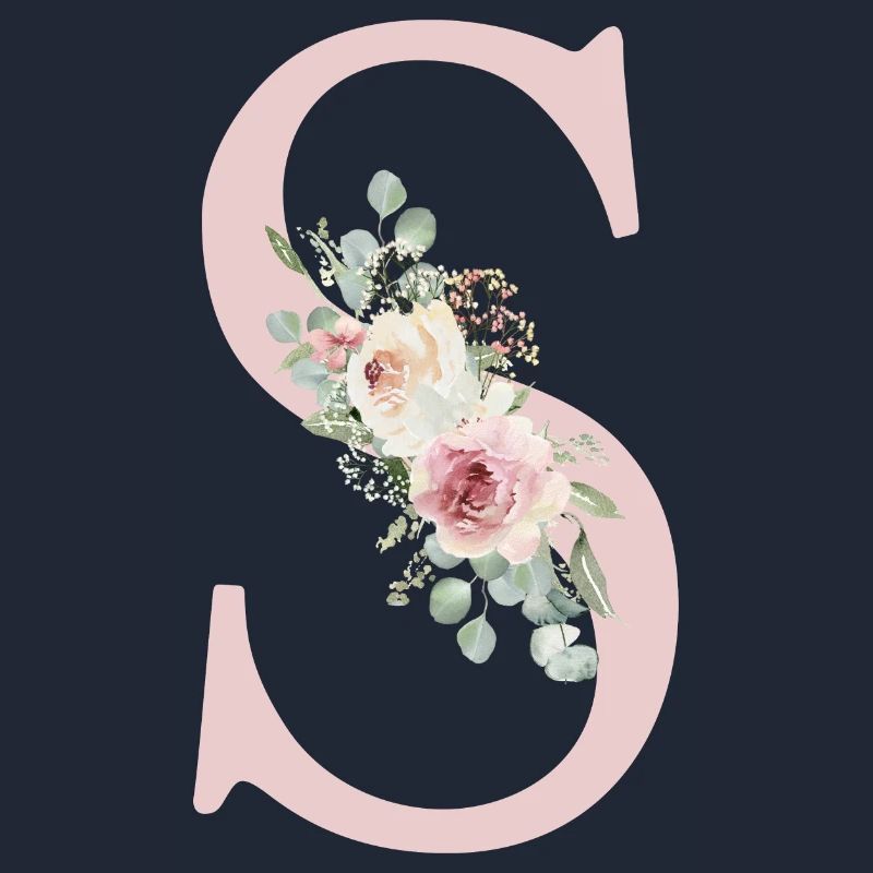 S| Monogram | Eucalyptus Pastel Flower Blue