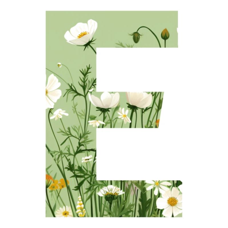 Letter E, Monogram, Floral Pattern