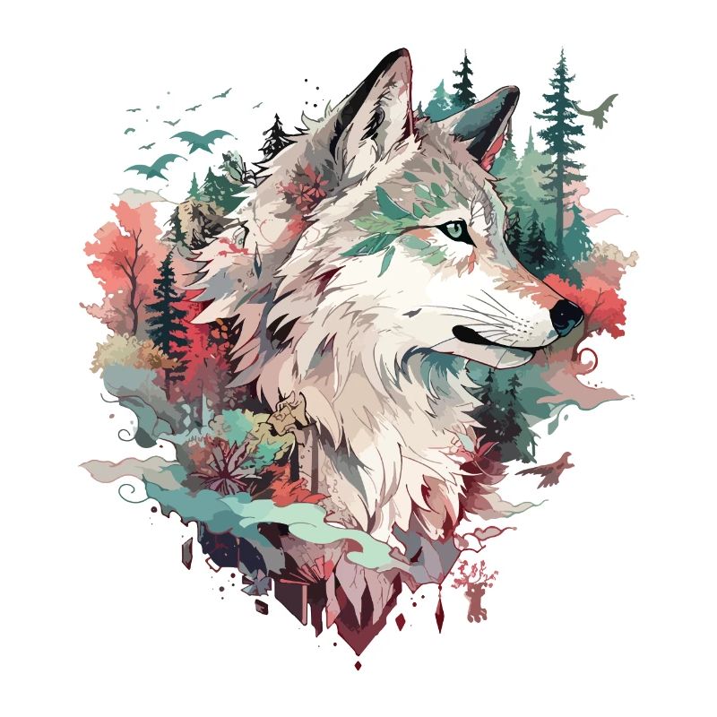 Wolf Wolf’s Head Nature Wilderness Forest Trees Art