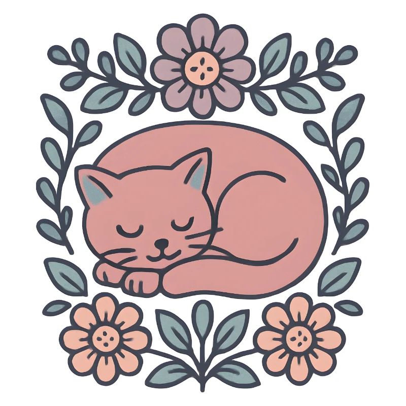 Chat rose endormi dans une couronne de fleurs