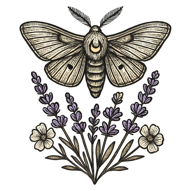 Moth over lavender bouquet