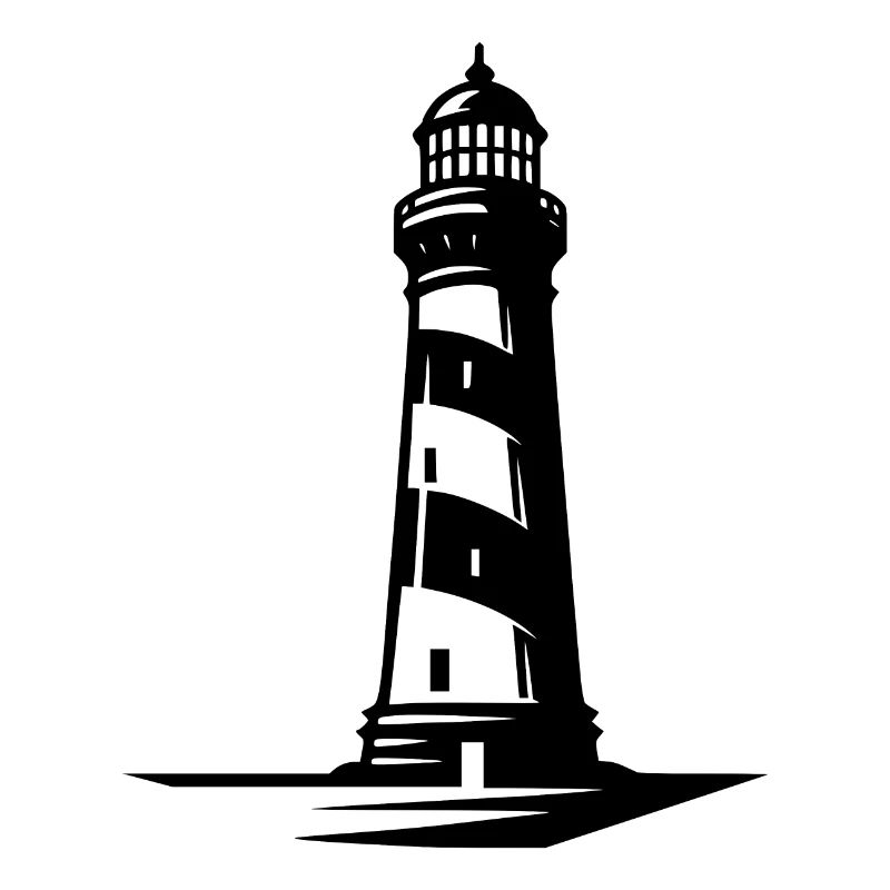 Old lonely striped coastal lighthouse