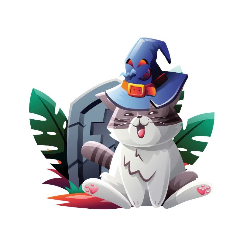 Halloween cat with witch hat