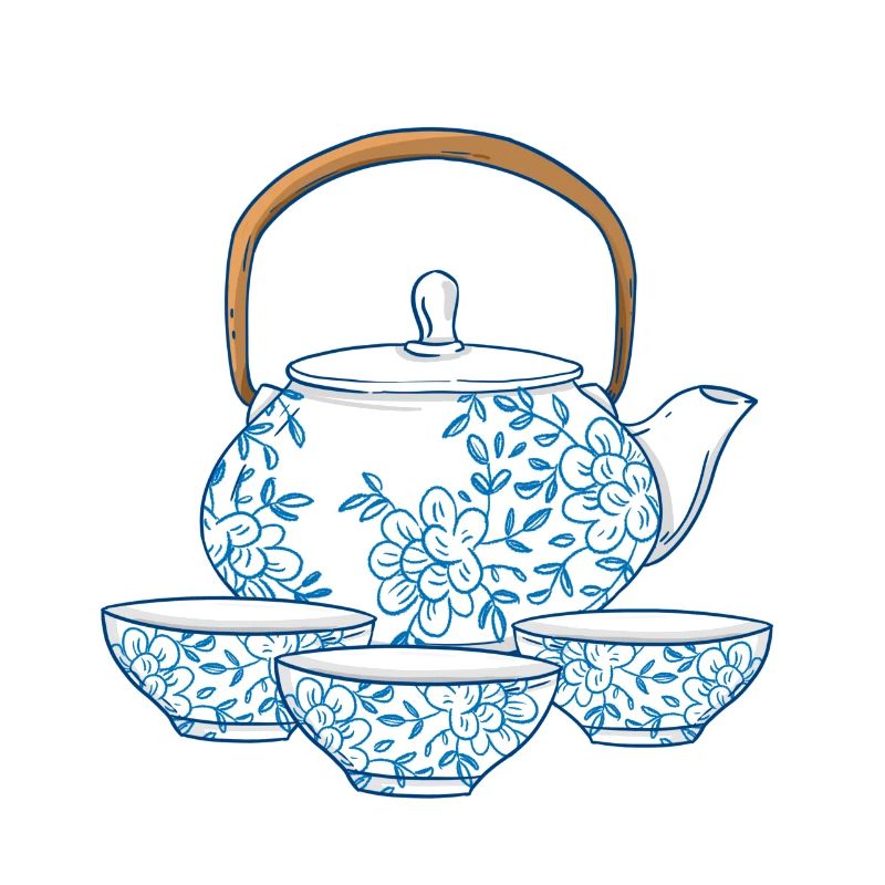 Tee oder Kaffee Kanne mit Tassen asiatische Kunst