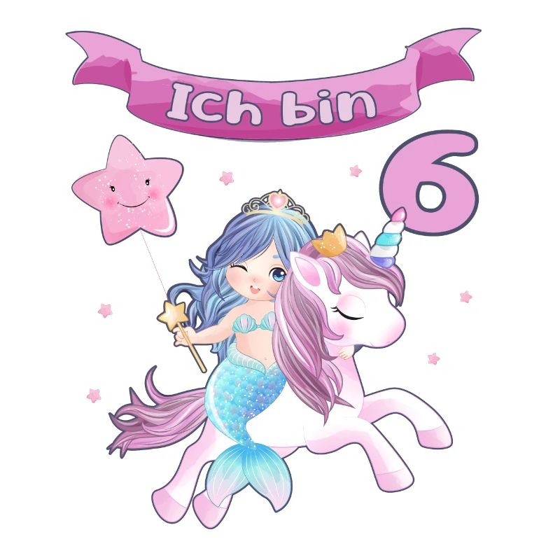 6. Geburtstag - Meerjungfrau mit Einhorn Mädchen 6