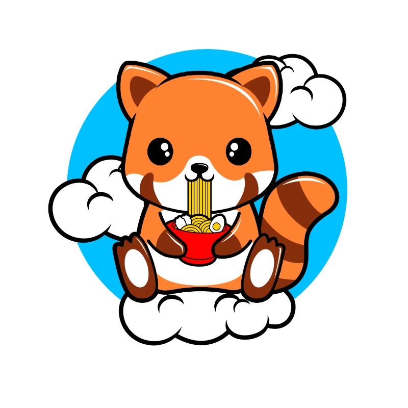 Red Panda Sitting On A Cloud And Eating Ramen