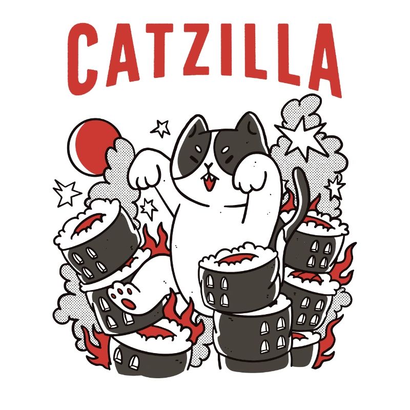 Catzilla Cat Cute Humor Japan Sushi